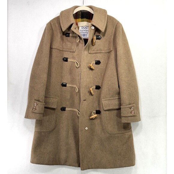 Vintage Olympic Convoy Coat Women M Wool Linen Blend Duffle Toggles Austria 70s - Picture 1 of 12